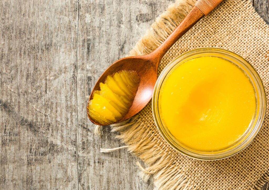 Liquid golden ghee, the golden elixir of the Ayurvedic kitchen